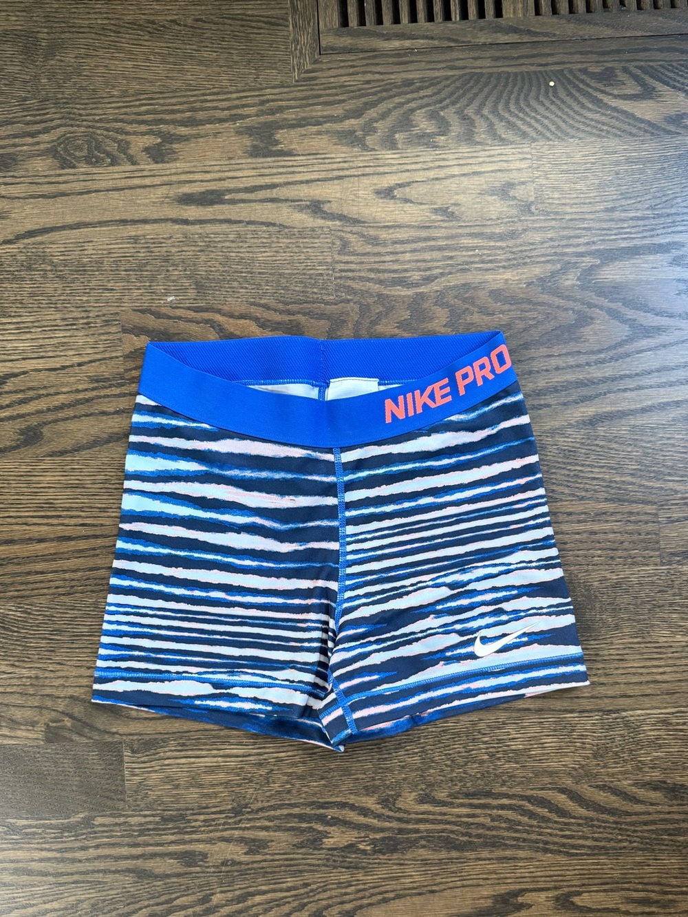 Nike Blue and Pink Striped Pro Compression Shorts